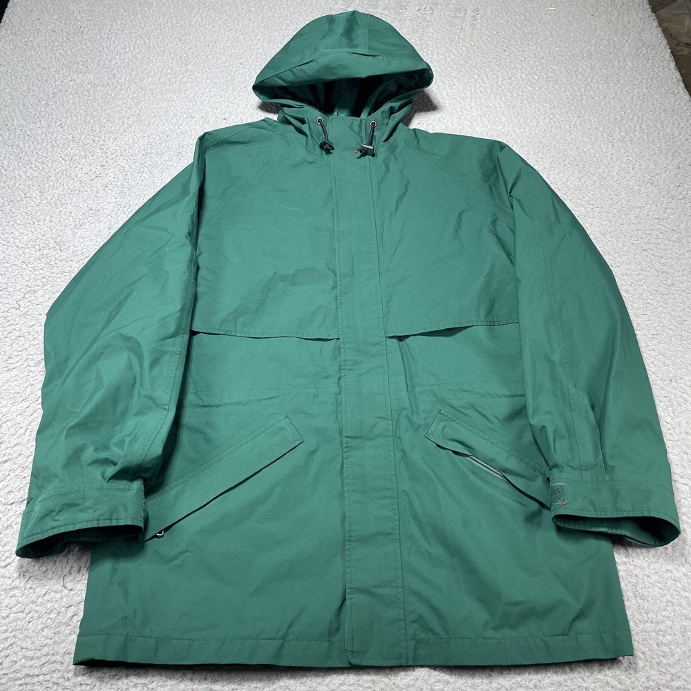 Eddie Bauer Gore-Tex Coat Mens Medium Green Hooded‎ Waterproof Rain Shell Parka